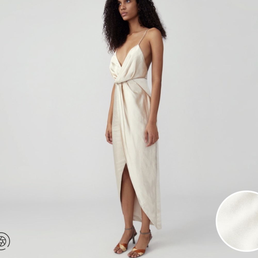Fame and Partners Asymmetrical Draped Dress in white NWT
